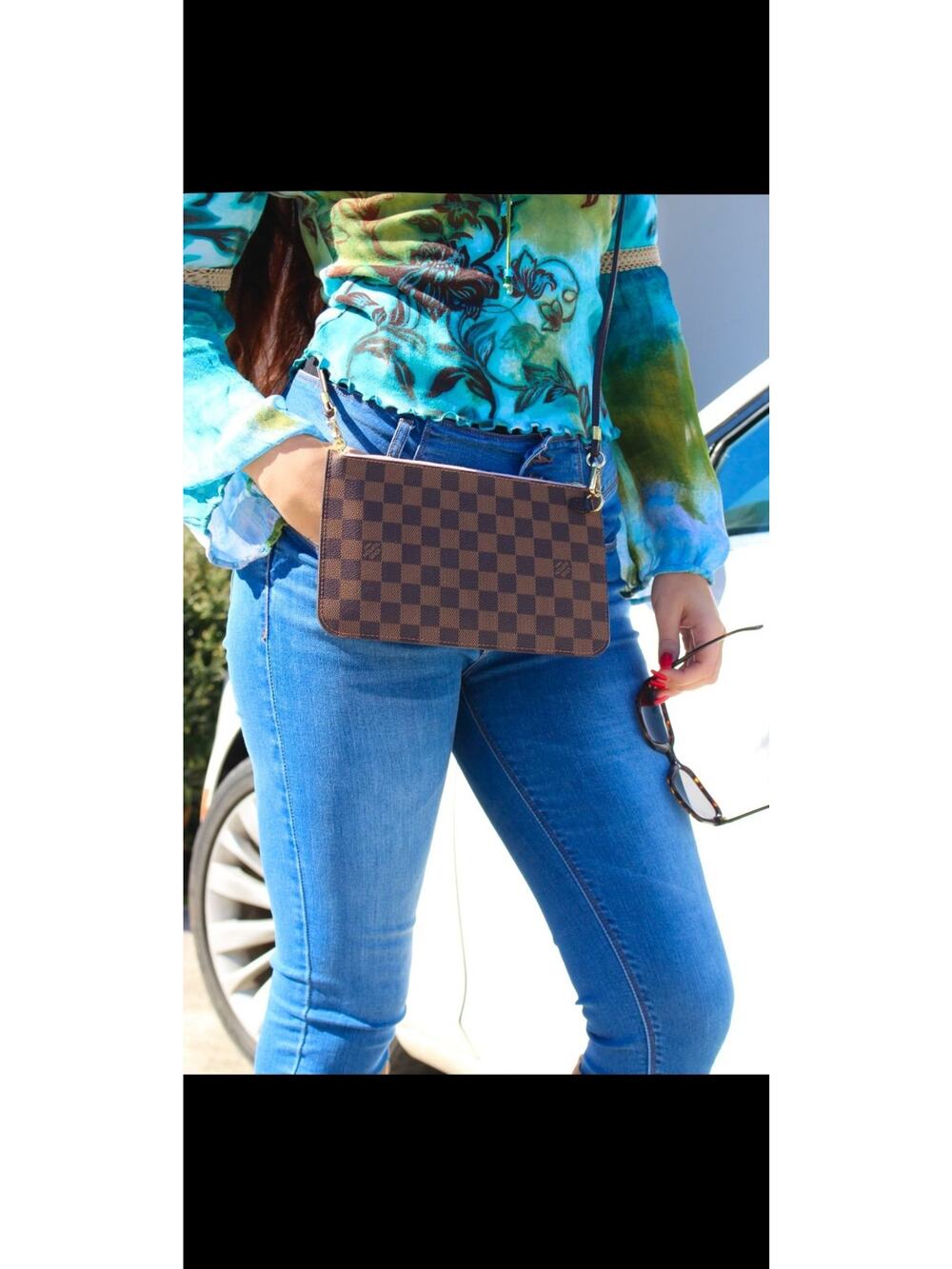 Louis Vuitton Damier Ebene Neverfull Pochette *NEW* w/crossbody strap -microchip